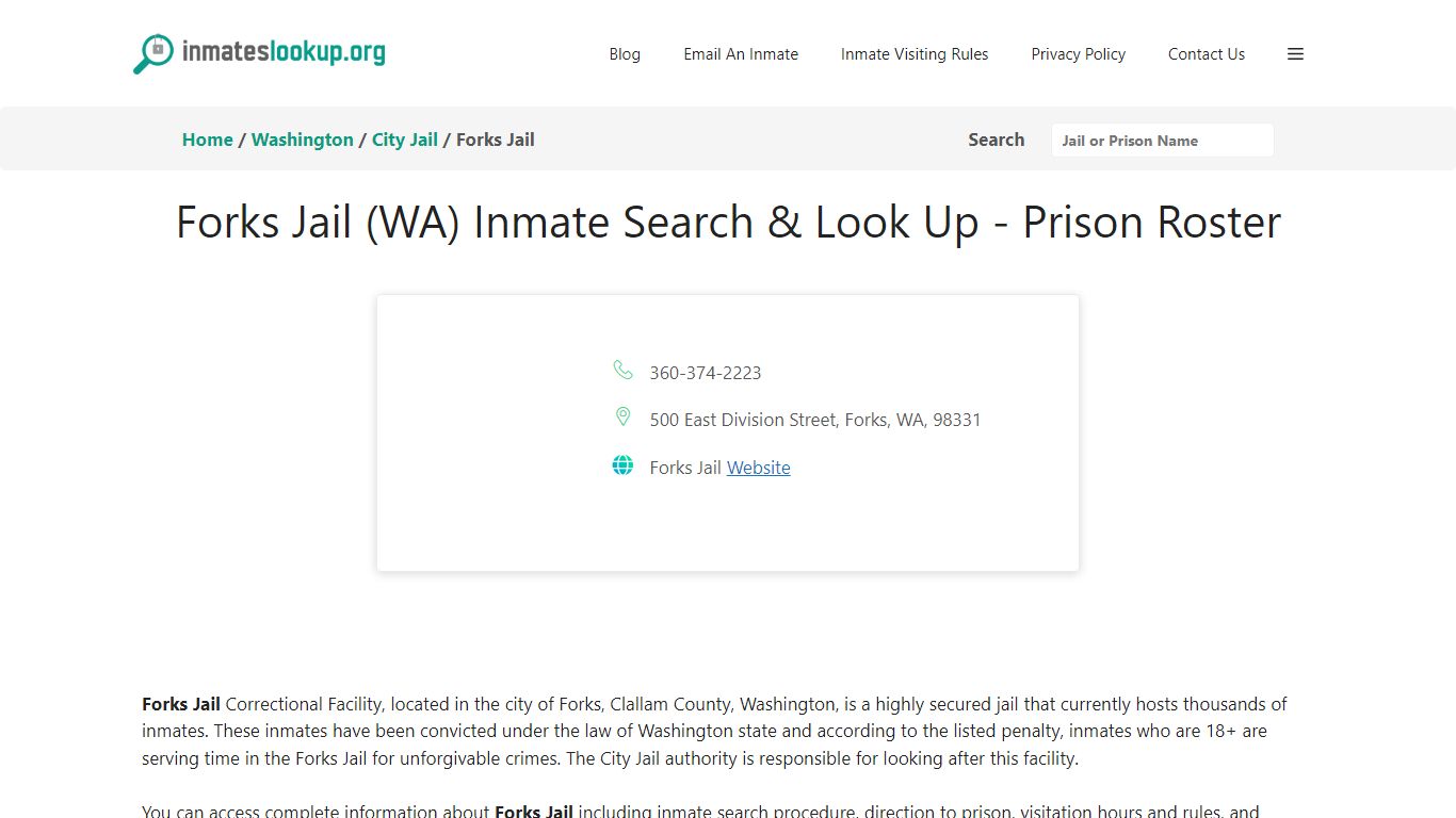 Forks Jail (WA) Inmate Search & Look Up - Prison Roster